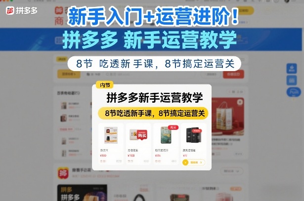 新手入门+运营进阶！拼多多新手运营教学，8节吃透新手课，8节搞定运营关-Ai创业网