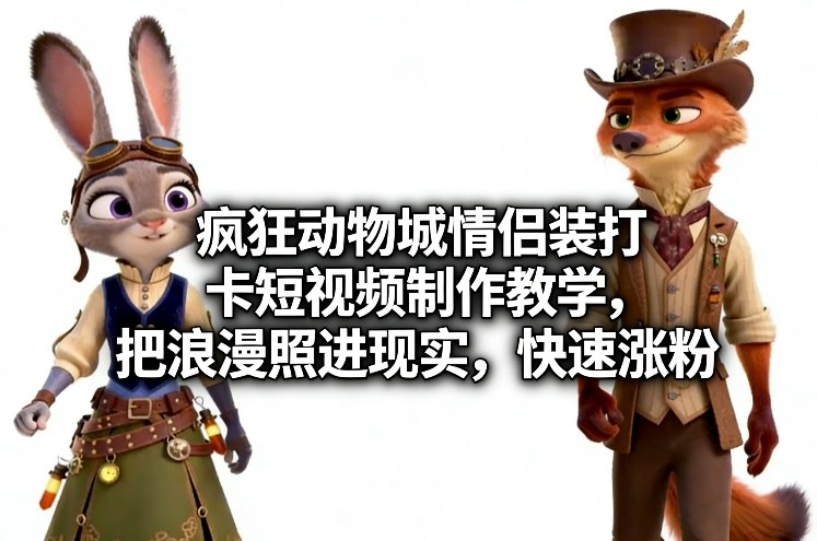 疯狂动物城情侣装打卡短视频制作教学，把浪漫照进现实，快速涨粉-Ai创业网