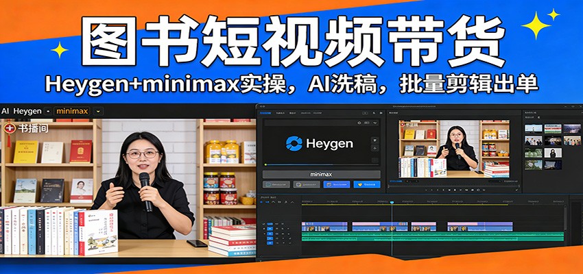 图书短视频带货：Heygen+minimax实操，AI洗稿 ，批量剪辑出单-Ai创业网
