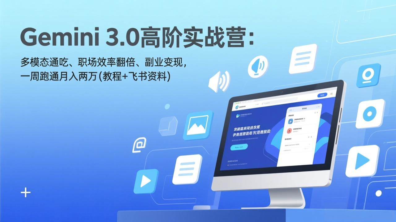 Gemini 3.0高阶实战营：多模态通吃、职场效率翻倍、副业变现，一周跑通月入两万(教程+飞书资料-Ai创业网