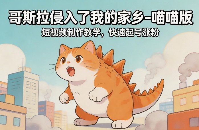 哥斯拉侵入了我的家乡–喵喵版短视频制作教学，快速起号涨粉-Ai创业网