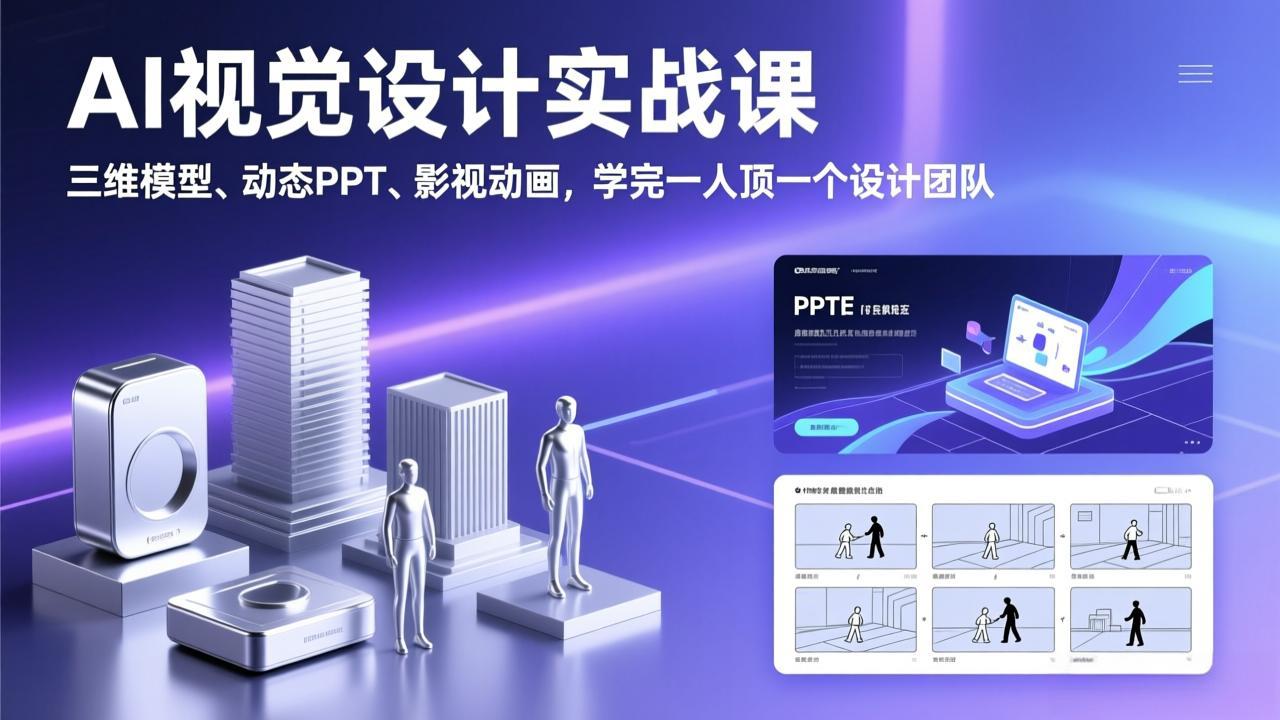 AI视觉设计实战课，三维模型、动态PPT、影视动画，学完一人顶一个设计团队-Ai创业网