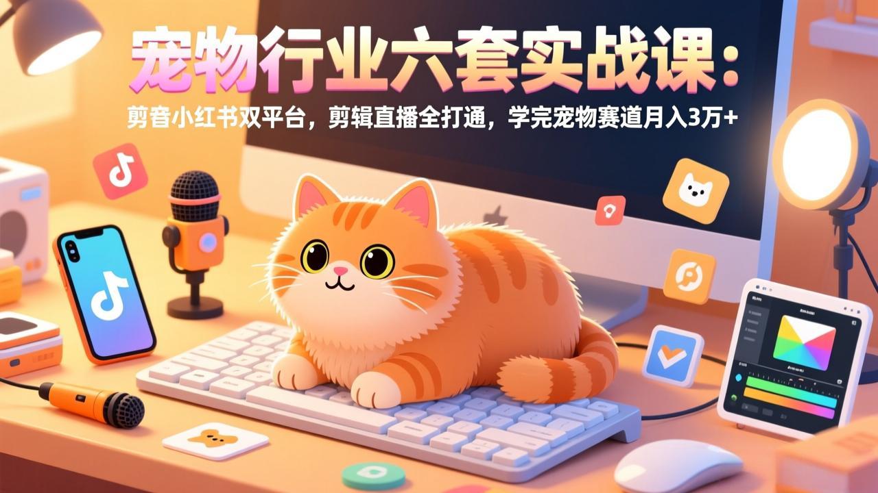 宠物行业六套实战课：抖音小红书双平台，剪辑直播全打通，学完宠物赛道月入3万+-Ai创业网