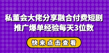 私董会大佬分享融合付费短剧推广爆单经验每天3位数-Ai创业网