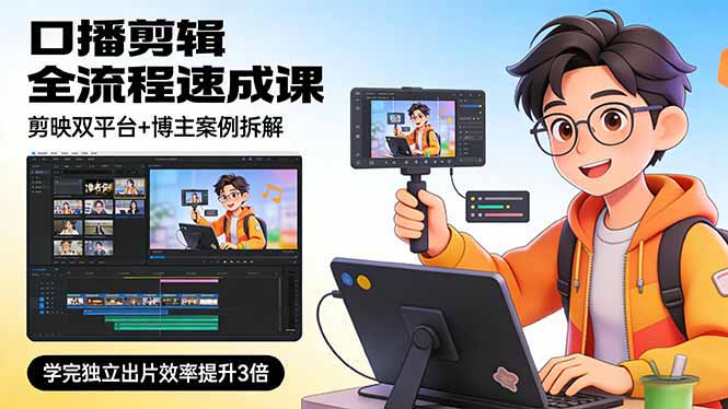 口播剪辑全流程速成课，剪映双平台+博主案例拆解，学完独立出片效率提升3倍-Ai创业网