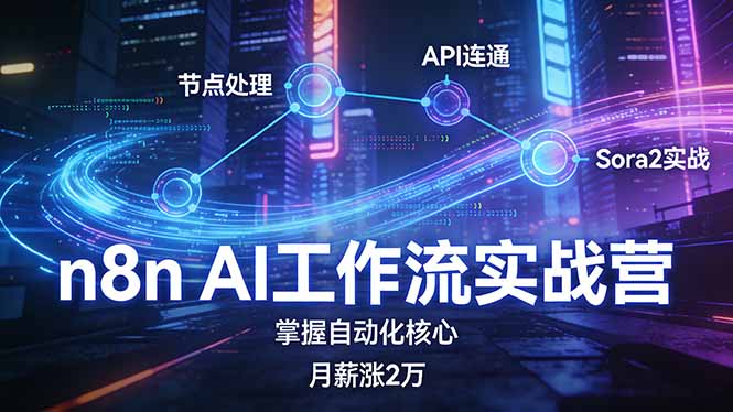 n8n AI工作流实战营，节点处理+API连通+Sora2实战，掌握自动化核心月薪涨2万-Ai创业网