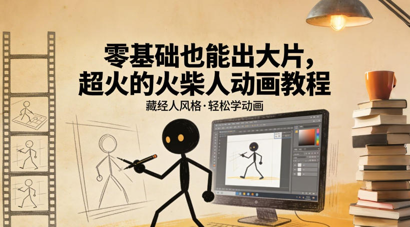 零基础也能出大片，超火的火柴人动画教程(藏经人风格)-Ai创业网
