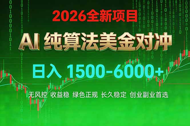 2026 全新美金对冲项目，不套平台赠金，不封号，纯算法对冲，日入 1500-6000+-Ai创业网