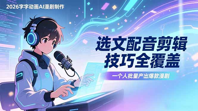 2026字字动画AI漫剧制作-1期，选文配音剪辑技巧全覆盖，一个人就能批量产出爆款漫剧-Ai创业网