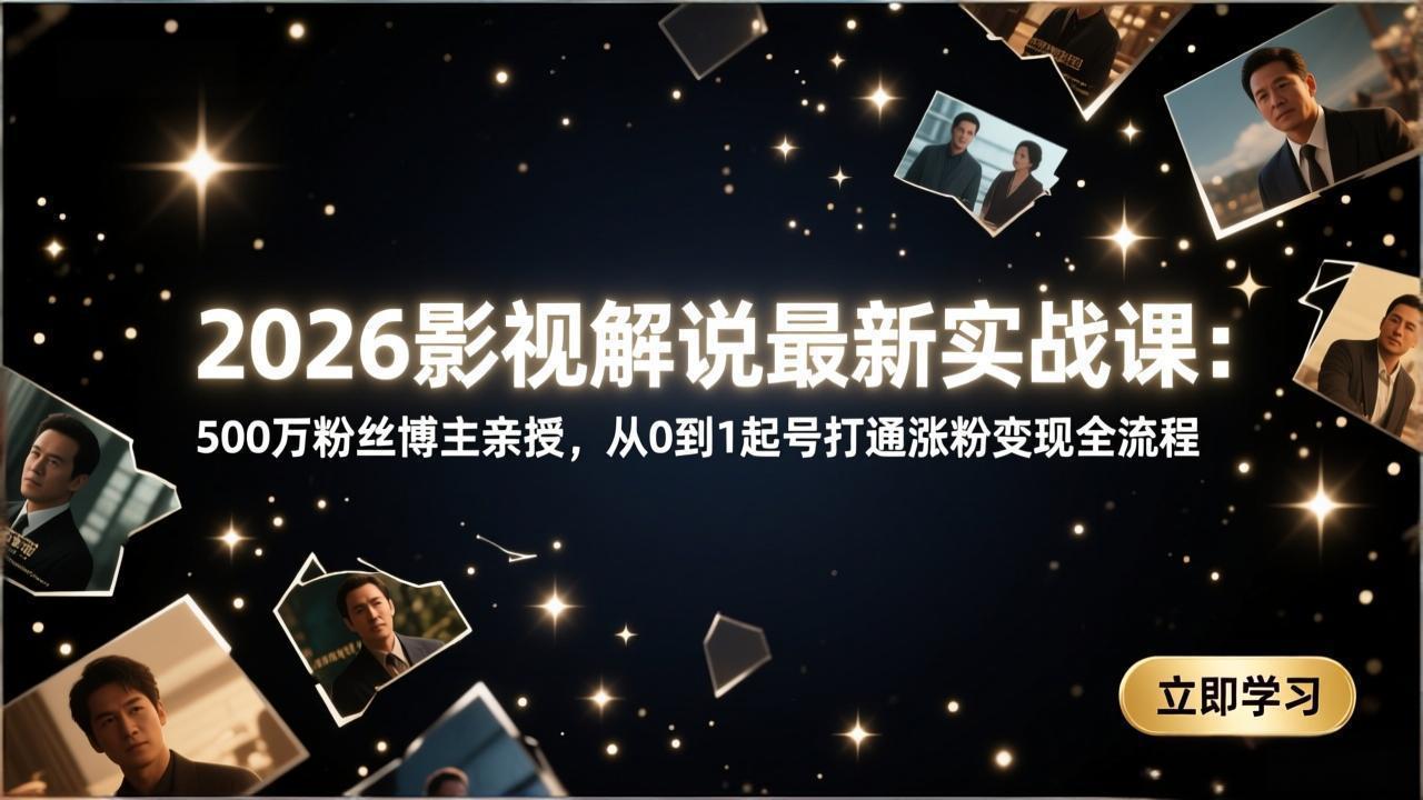 2026影视解说最新实战课：500万粉丝博主亲授，从0到1起号打通涨粉变现全流程-Ai创业网
