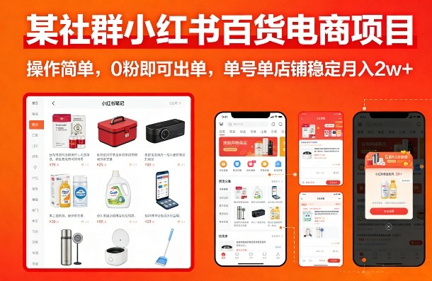 某社群小红书百货电商项目，操作简单，0粉即可出单，单号单店铺稳定月入2w+-Ai创业网