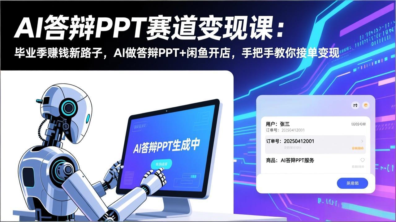 AI答辩PPT赛道变现课：毕业季赚钱新路子，AI做答辩PPT+闲鱼开店，手把手教你接单变现-Ai创业网