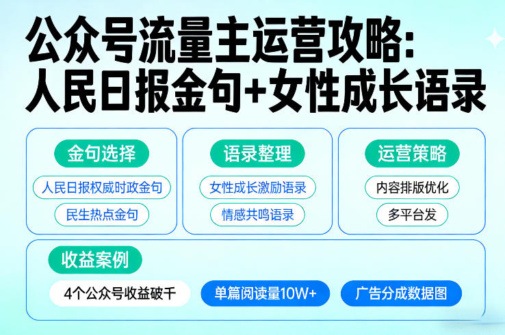 利用人民日报金句+女性成长语录做公众号流量主，4个公众号收益破千-Ai创业网