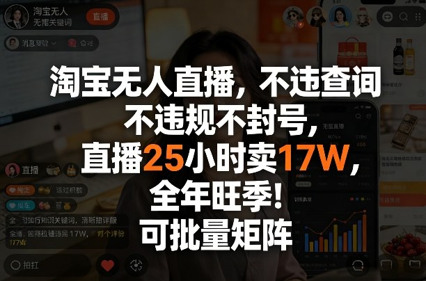 淘宝无人直播，不违规不封号，直播25小时卖17W，全年旺季！可批量矩阵【揭秘】-Ai创业网