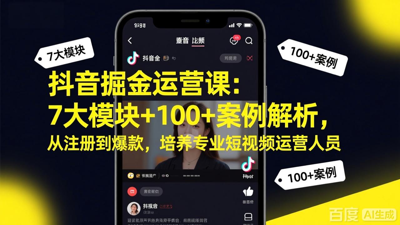 抖音掘金运营课：7大模块+100+案例解析，从注册到爆款，培养专业短视频运营人员-Ai创业网