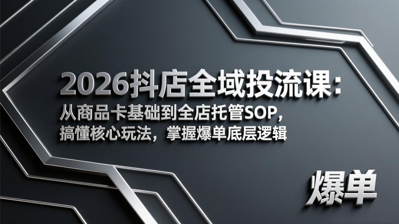 2026抖店全域投流课：从商品卡基础到全店托管SOP，搞懂核心玩法，掌握爆单底层逻辑-Ai创业网