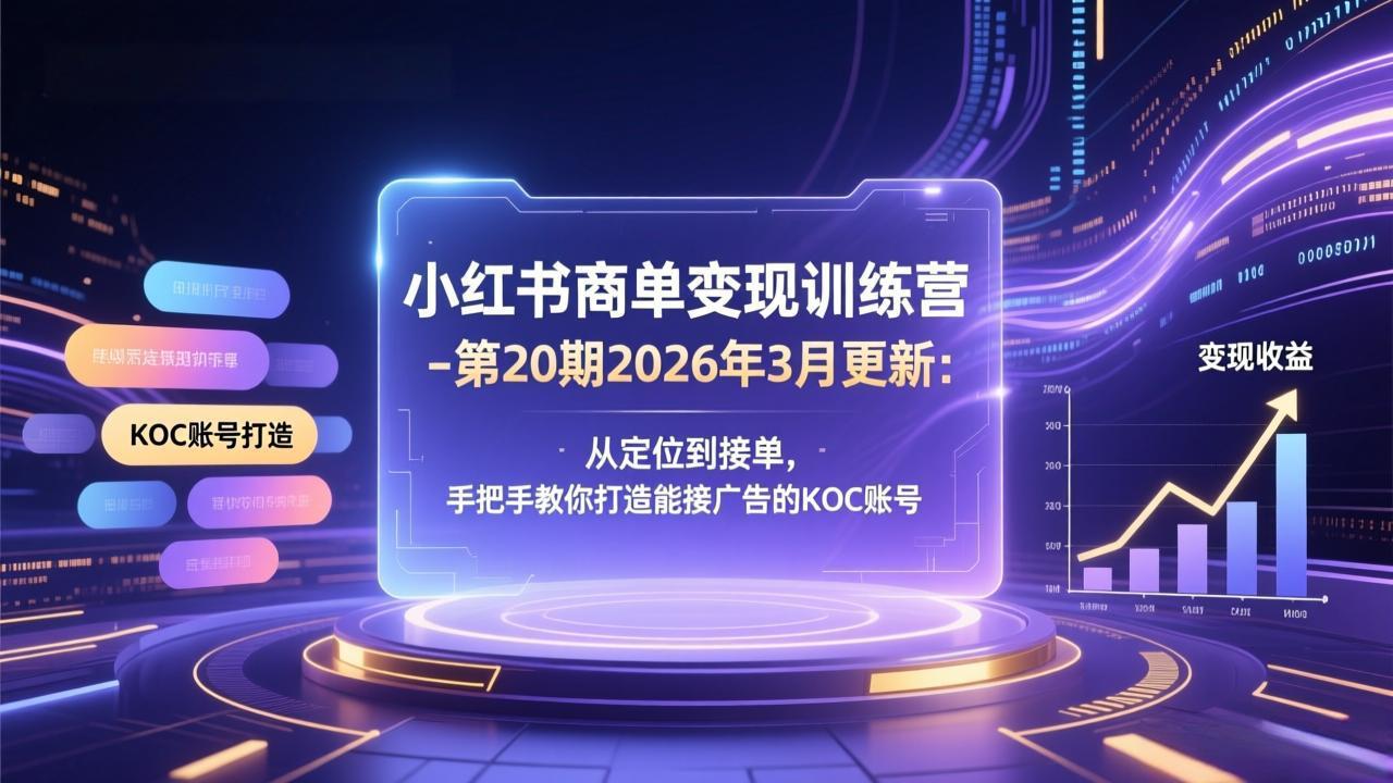 小红书商单变现训练营-第20期26年3月更新：从定位到接单，手把手教你打造能接广告的KOC账号-Ai创业网