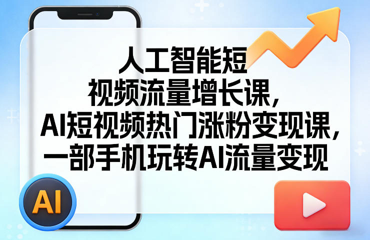 人工智能短视频流量增长课，AI短视频热门涨粉变现课，一部手机玩转AI流量变现-Ai创业网