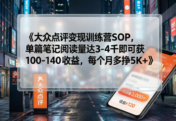 大众点评变现训练营SOP，单篇笔记阅读量达3-4千即可获100-140收益，每个月多挣5K+-Ai创业网