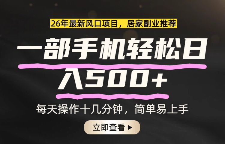 26年居家副业首选，一部手机轻松日入500+，长期稳定可做-Ai创业网