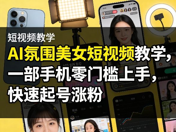 AI氛围美女短视频教学，一部手机零门槛上手，快速起号涨粉-Ai创业网