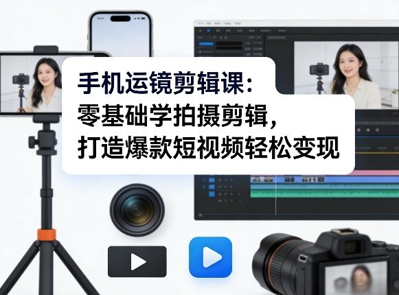 手机运镜剪辑课：零基础学拍摄剪辑，打造爆款短视频轻松变现-Ai创业网