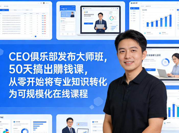 CEO俱乐部发布大师班，50天搞出賺钱课，从零开始将专业知识转化为可规模化在线课程-Ai创业网