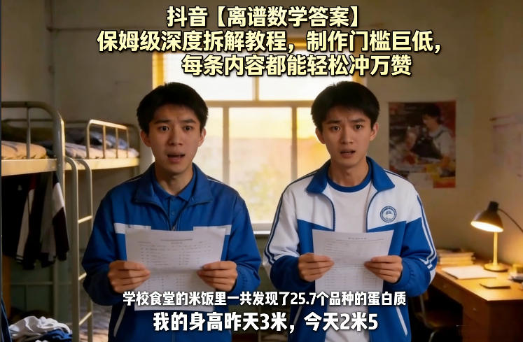 抖音【离谱数学答案】保姆级深度拆解教程，制作门槛巨低，每条内容都能轻松冲万赞，附详细步骤-Ai创业网