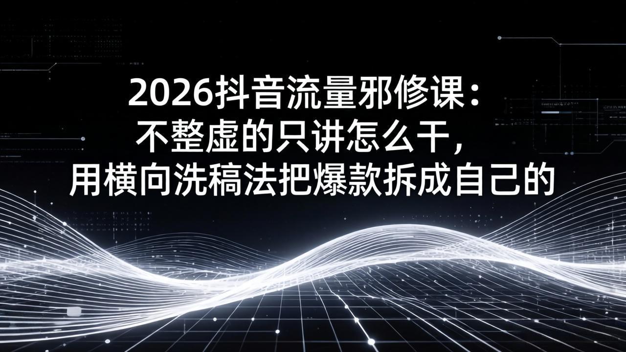 2026抖音流量邪修课：不整虚的只讲怎么干，用横向洗稿法把爆款拆成自己的-Ai创业网