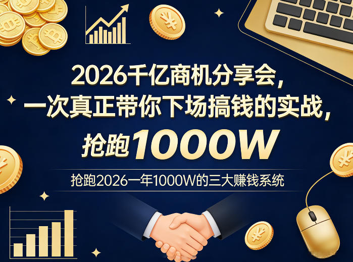 2026千亿商机分享会，一次真正带你下场搞钱的实战，抢跑2026一年1000W的三大賺钱系统-Ai创业网