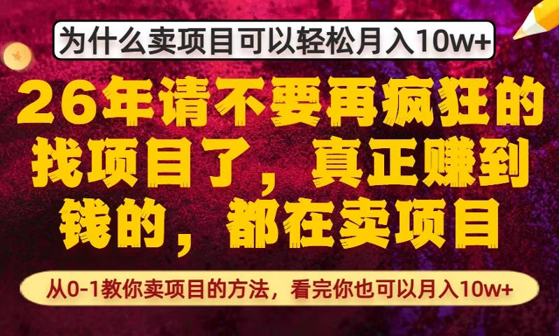 为什么真正賺到钱的都在卖项目，从0-1教你卖项目的方法，看完你也可以月入10w+【揭秘】-Ai创业网