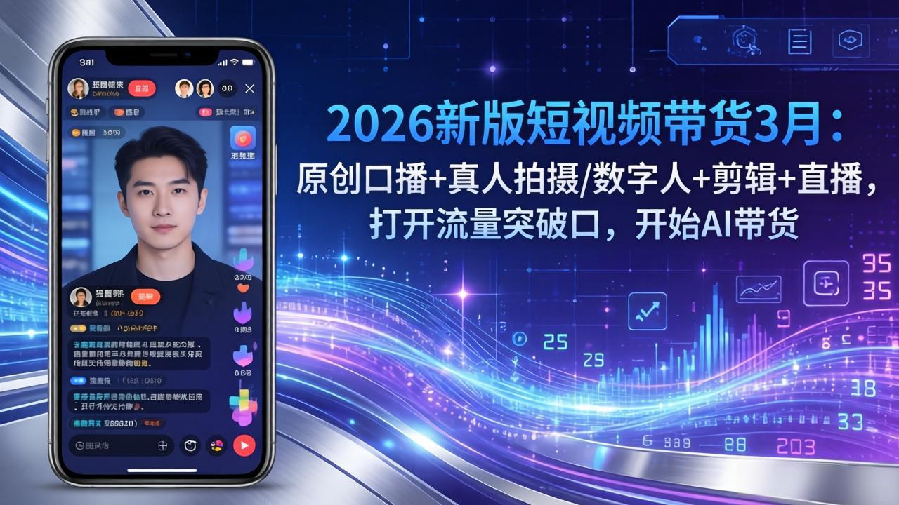 2026新版短视频带货3月：原创口播+真人拍摄/数字人+剪辑+直播，打开流量突破口，开始AI带货-Ai创业网