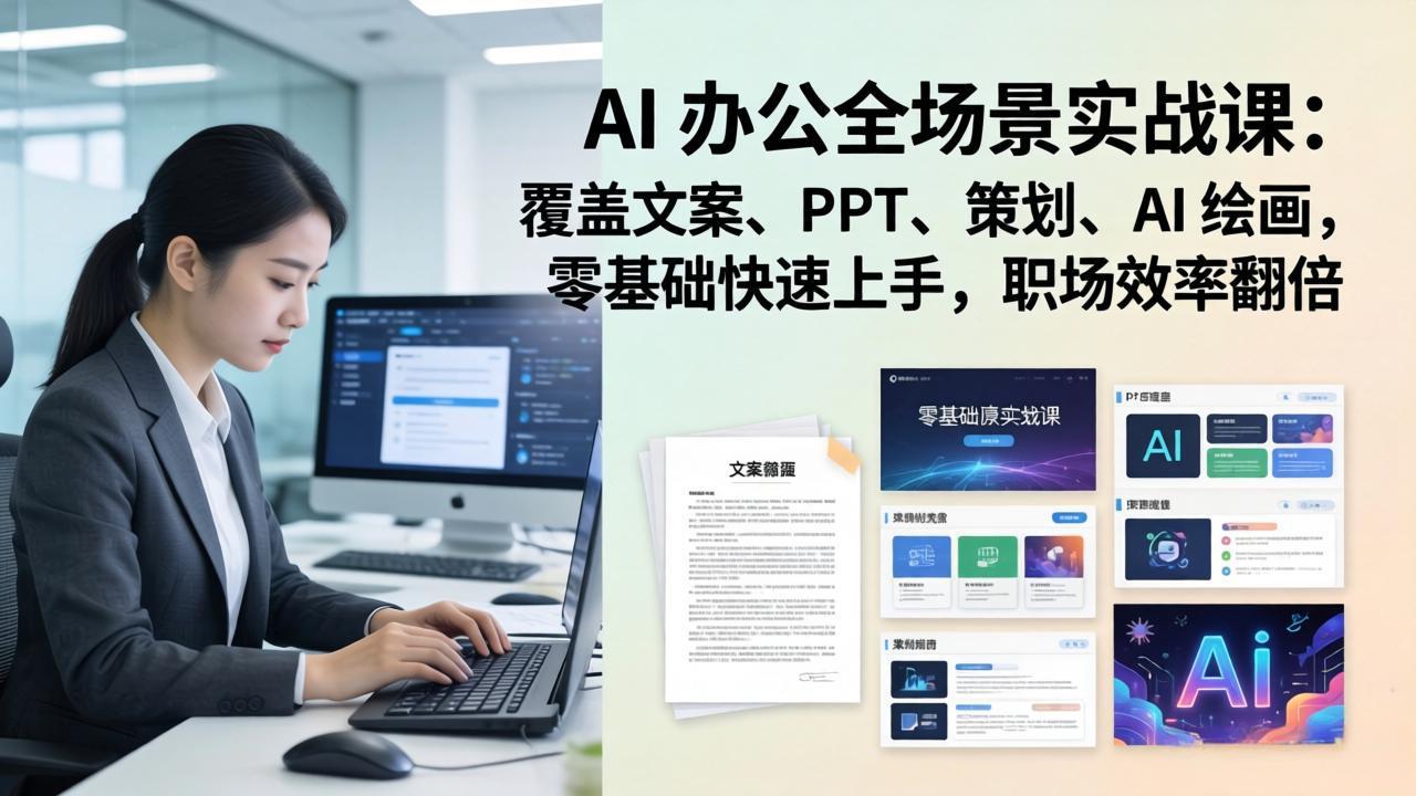 AI 办公全场景实战课：覆盖文案、PPT、策划、AI 绘画，零基础快速上手，职场效率翻倍-Ai创业网