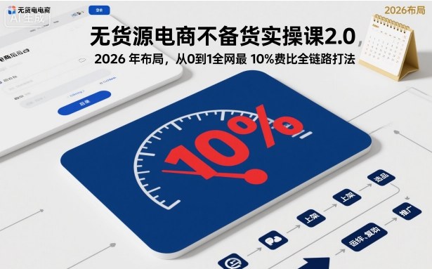 无货源电商不备货实操课2.0，2026年布局，从0到1全网最低10%费比全链路打法【更新26年3月】-Ai创业网