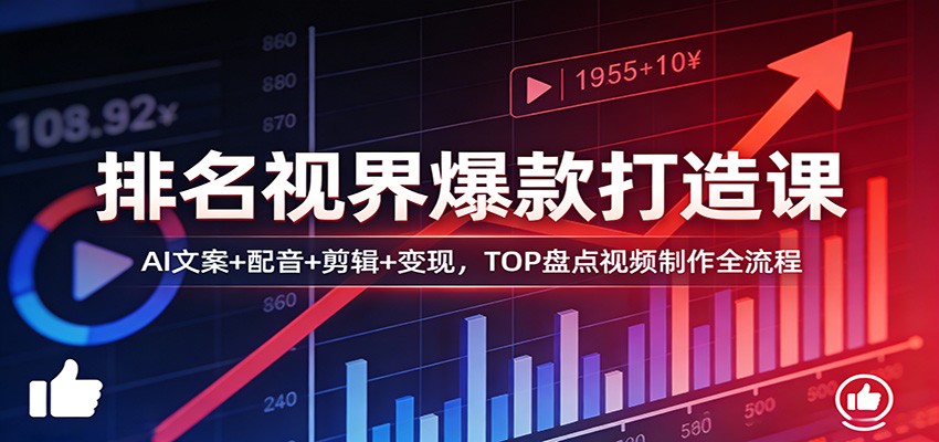 排名视界爆款打造课：AI文案+配音+剪辑+变现，TOP盘点视频制作全流程-Ai创业网