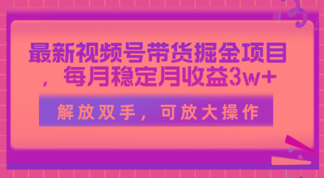 最新视频号带货掘金项目，每月稳定月收益3w+，解放双手，可放大操作-Ai创业网
