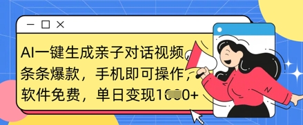 AI一键生成亲子对话视频，条条爆款，一部手机即可操作，单日变现数张-Ai创业网