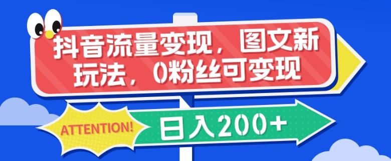 抖音流量变现，图文新玩法，0粉丝可变现，日入200+-Ai创业网