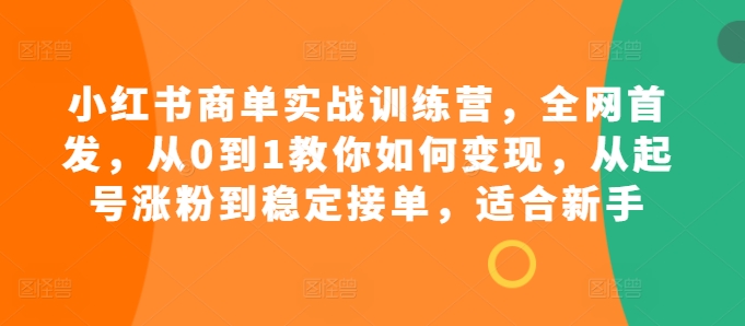 小红书商单实战训练营，全网首发，从0到1教你如何变现，从起号涨粉到稳定接单，适合新手-Ai创业网