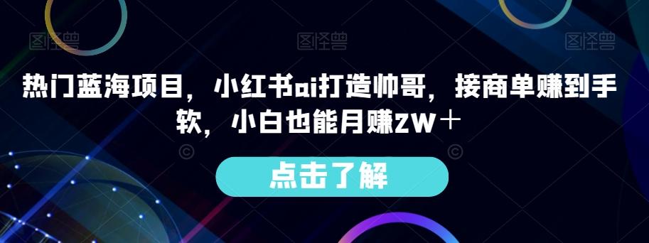 热门蓝海项目，小红书ai打造帅哥，接商单赚到手软，小白也能月赚2W＋-Ai创业网