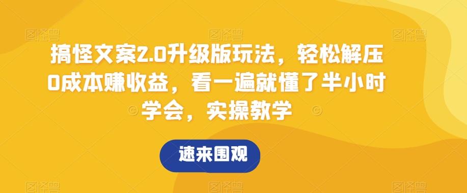 搞怪文案2.0升级版玩法，轻松解压0成本赚收益，看一遍就懂了半小时学会，实操教学【揭秘】-Ai创业网