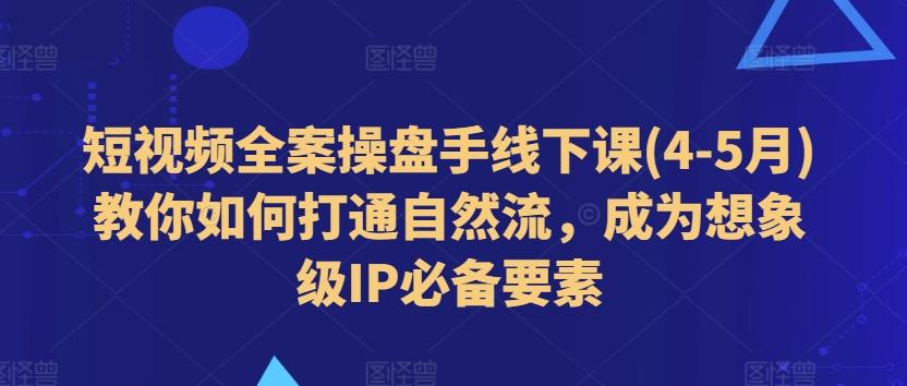 短视频全案操盘手线下课(4-5月)教你如何打通自然流，成为想象级IP必备要素-Ai创业网