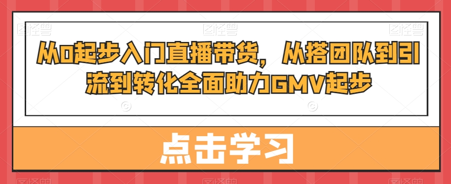 从0起步入门直播带货，​从搭团队到引流到转化全面助力GMV起步-Ai创业网