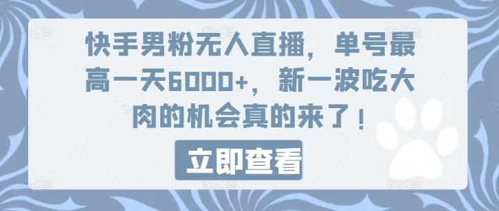 快手男粉无人直播，单号最高一天6000+，新一波吃大肉的机会真的来了-Ai创业网