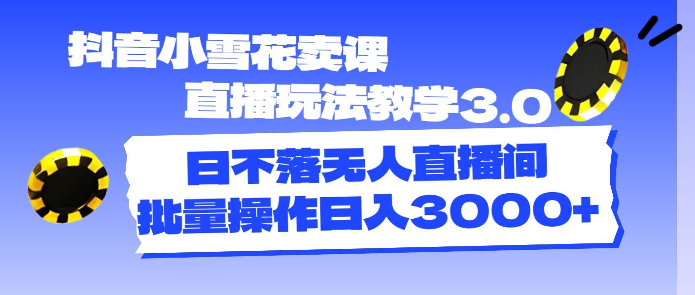 抖音小雪花卖课直播玩法教学3.0，日不落无人直播间，批量操作日入3000+-Ai创业网
