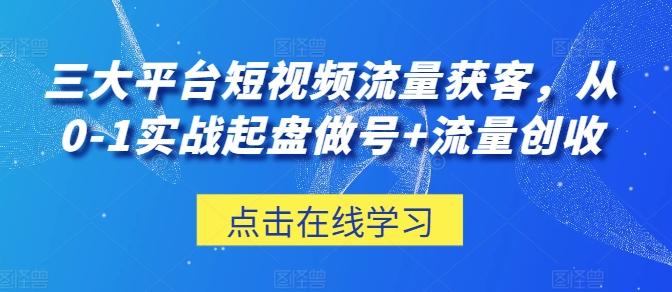 三大平台短视频流量获客，从0-1实战起盘做号+流量创收-Ai创业网