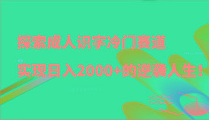 探索成人识字冷门赛道，实现日入2000+的逆袭人生！-Ai创业网