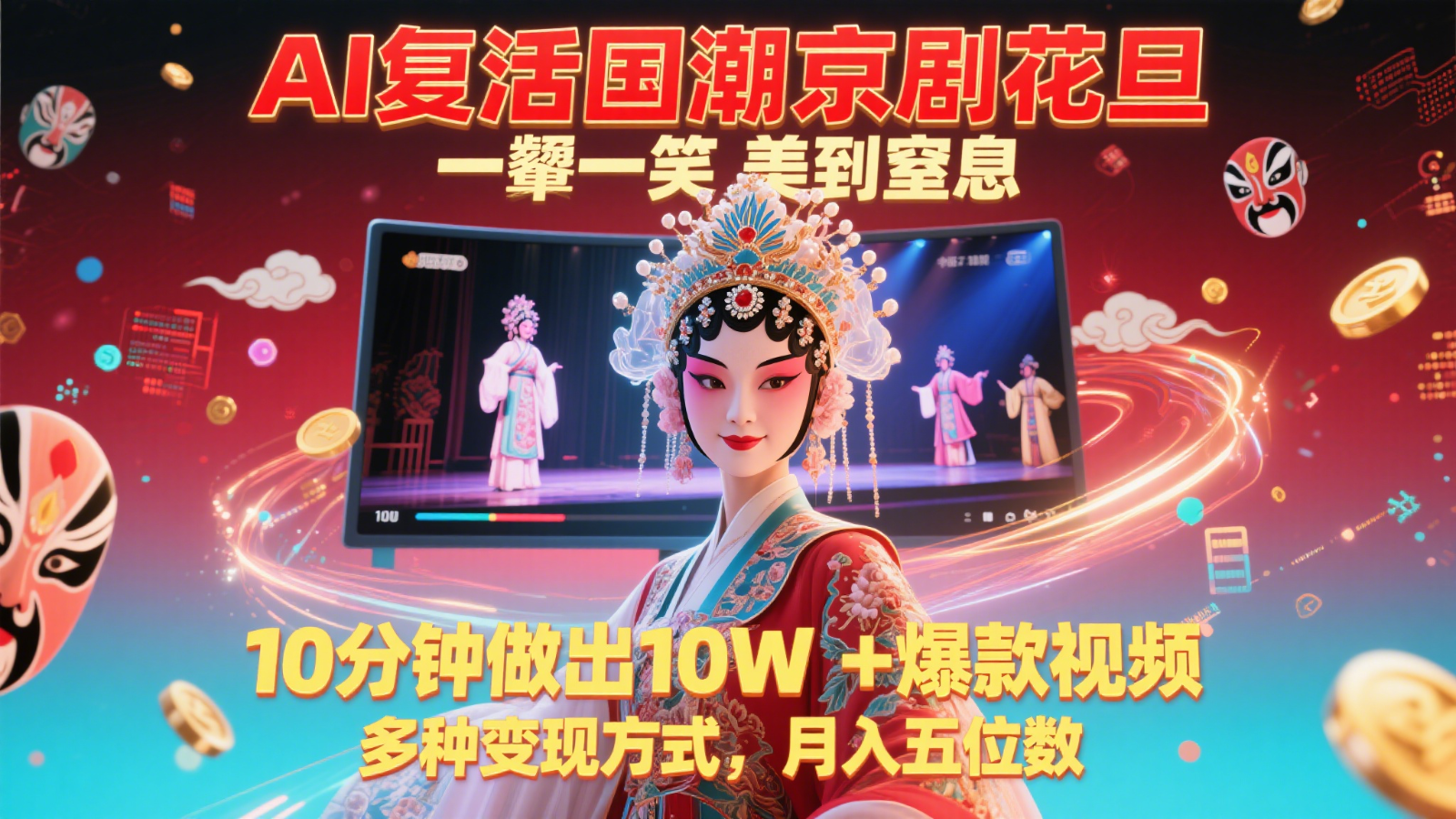 AI复活国潮京剧花旦，一颦一笑美到窒息，10分钟做出10W+爆款视频，多种变现方式-Ai创业网
