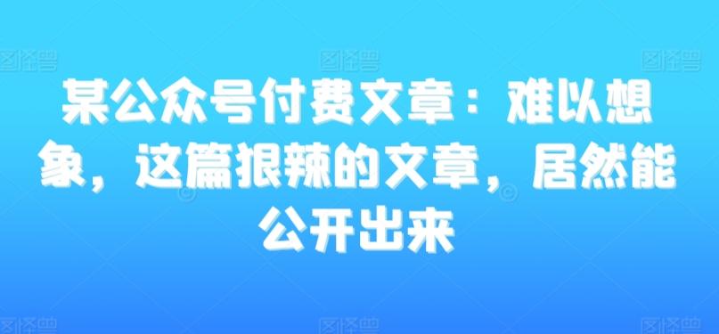 某公众号付费文章：难以想象，这篇狠辣的文章，居然能公开出来-Ai创业网