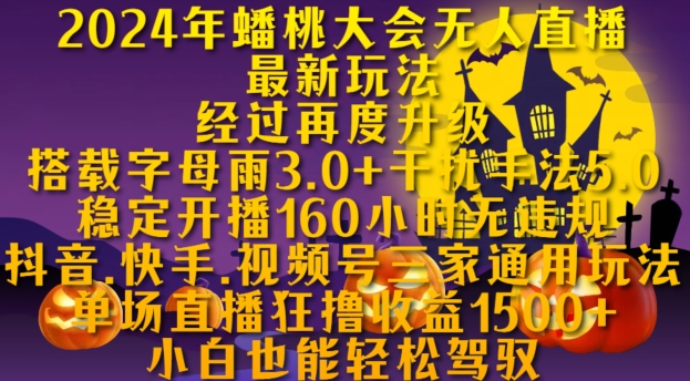 2024年蟠桃大会无人直播最新玩法，稳定开播160小时无违规，抖音、快手、视频号三家通用玩法【揭秘】-Ai创业网